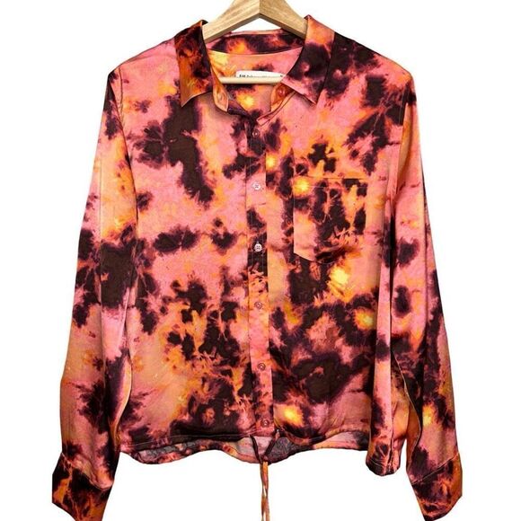 Rebecca Minkoff Women’s Sunset Blouse PL Petite Large Orange Tie Dye NWT - Picture 1 of 4
